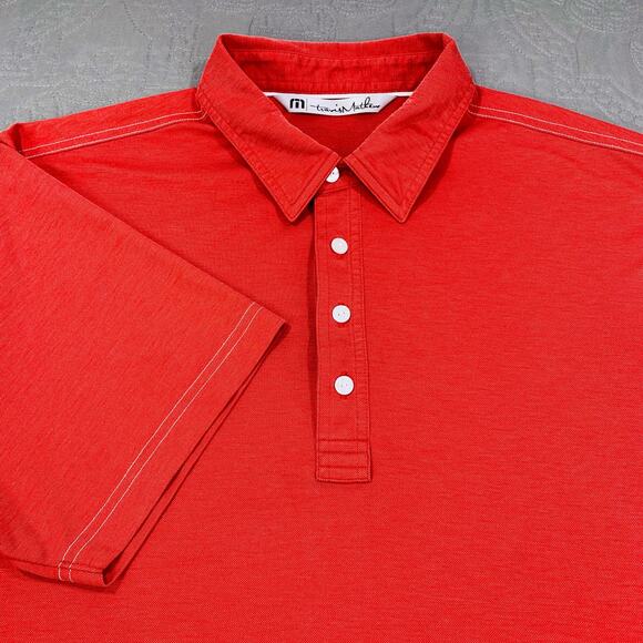 Travis Mathew Polo Shirt Men Large Pink Red Short Sleeve Pima Cotton Blend Solid - Picture 1 of 8